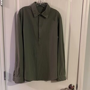 SHEIN Olive Green Long Sleeve Collared Pullover